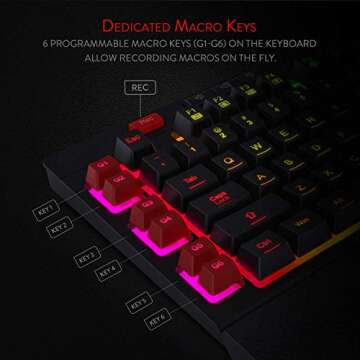Redragon K512 Shiva RGB Backlit Membrane Gaming Keyboard with Multimedia Keys, Linear Mechanical-Fee...