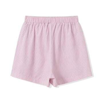 Cute Stripe Lounge Shorts for Women Casual Plaid Pajama Shorts Elastic Low Waist Sleep Boxer Shorts Summer(08-Basic Stripe Pink,S)