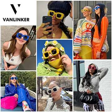 VANLINKER Cute Square Inflated Sunglasses for Women Men Trendy Chunky Glasses Retro Thick Frame Funny Mask Shades VL9733 Green