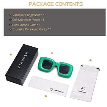 VANLINKER Cute Square Inflated Sunglasses for Women Men Trendy Chunky Glasses Retro Thick Frame Funny Mask Shades VL9733 Green