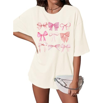 Trendy Pink Bow Shirt - Coquette Aesthetic Oversized Tee for Women
