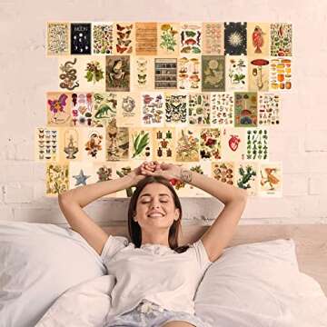 TRAMIN 100 PCS Vintage Posters, Collage Kit Aesthetic Pictures, Cottagecore Room Decor for Bedroom, Cute Dorm Photo Wall Decor for Teen Girls, Botanical Wall Art…