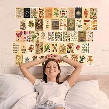 TRAMIN 100 PCS Vintage Posters, Collage Kit Aesthetic Pictures, Cottagecore Room Decor for Bedroom, Cute Dorm Photo Wall Decor for Teen Girls, Botanical Wall Art…