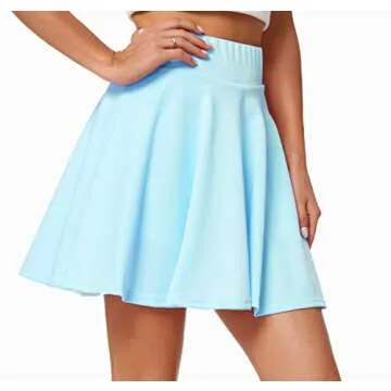 Sinono Basic Stretchy Solid Flared Casual Mini Pleated Skater Skirt (Large, Sky Blue)