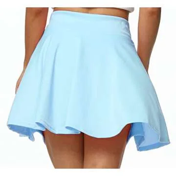 Sinono Basic Stretchy Solid Flared Casual Mini Pleated Skater Skirt (Large, Sky Blue)