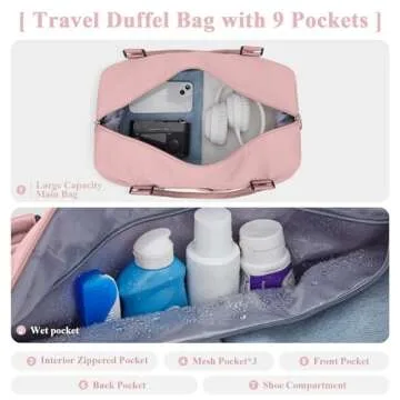 Travel Duffel Bag with Shoes Compartment, Weekender Overnight Bag for Women,Carry on Personal Item Bag,Gym Bag with Toiletry Bag