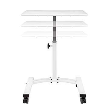 Seville Classics Airlift Mobile Height Adjustable Laptop Stand Computer Workstation for Sitting Classroom Home Office Medical Table w/Wheels, Flat Desk 24", White
