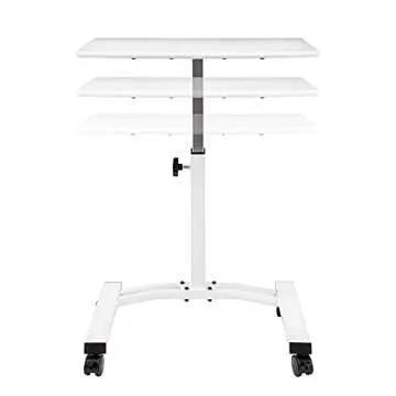 Seville Classics Airlift Mobile Height Adjustable Laptop Stand Computer Workstation for Sitting Classroom Home Office Medical Table w/Wheels, Flat Desk 24", White