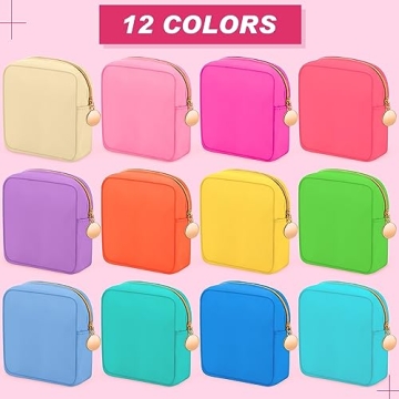 Kacctyen 12 Pcs Mini Makeup Bag Nylon Small Pouch for Purse Mini Square Nylon Pouch with Zipper Small Cosmetic Travel Makeup Bag Purse Organizer for Women(Bright Color,Regular)