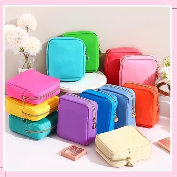 Kacctyen 12 Pcs Mini Makeup Bag Nylon Small Pouch for Purse Mini Square Nylon Pouch with Zipper Small Cosmetic Travel Makeup Bag Purse Organizer for Women(Bright Color,Regular)
