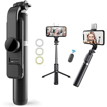 Selfie Stick & Phone Tripod,MQOUNY Portable Selfie Fill Light,Portable All-in-One Professional Trave...