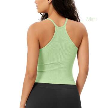 ODODOS Women's 3-Pack Seamless Cami Tops Ribbed Camisole Tank Top, Watermelon+Emerald+Mint, X-Small/Small