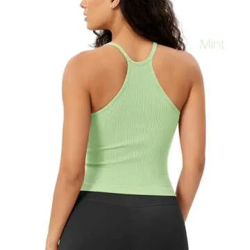 ODODOS Women's 3-Pack Seamless Cami Tops Ribbed Camisole Tank Top, Watermelon+Emerald+Mint, X-Small/Small