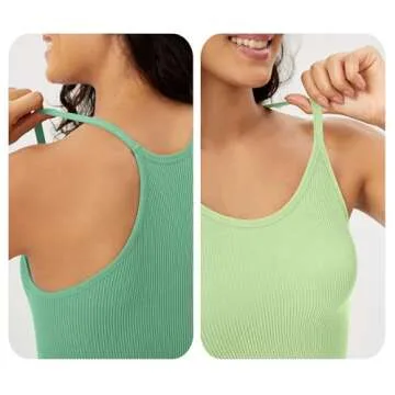 ODODOS Women's 3-Pack Seamless Cami Tops Ribbed Camisole Tank Top, Watermelon+Emerald+Mint, X-Small/Small