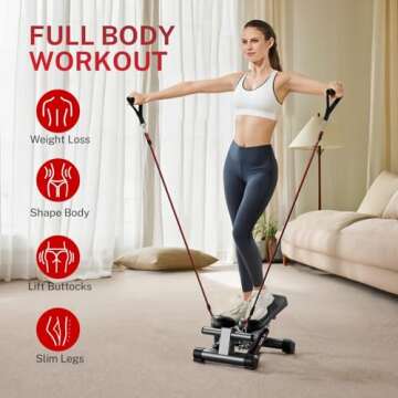 CURSOR FITNESS Steppers for Exercise, Mini Stair Stepper, Desk Step Machine with Dual Resistance Ban...