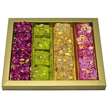 Cerez Pazari Turkish Delight Pistachio and Hazelnut with Fantastic Rose & Pomegranate Flavour Experience in Luxury Large Gift Box 500g | Assorted Gourmet, Sweet Vegan Traditional Lokum (16-20 Pcs)