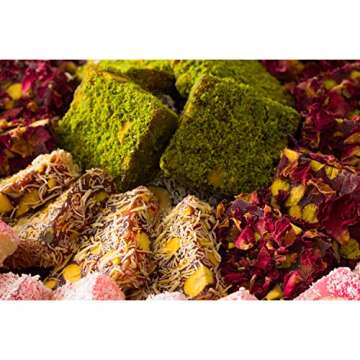 Cerez Pazari Turkish Delight Pistachio and Hazelnut with Fantastic Rose & Pomegranate Flavour Experience in Luxury Large Gift Box 500g | Assorted Gourmet, Sweet Vegan Traditional Lokum (16-20 Pcs)
