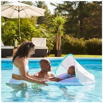 Swimways Infant Spring Float, Baby Pool Float with Canopy & UPF Protection, Swimming Pool Accessories for Kids 3-9 Months, Mermaid