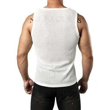 JOGAL Men's Mesh Fitted Sleeveless Muscle Tank Top Small White
