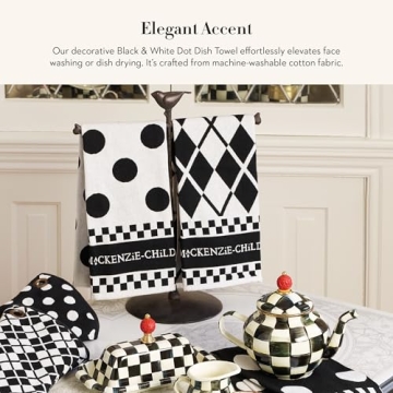 MACKENZIE-CHILDS Cotton Dish Towel, Cute Decorative Kitchen Dish Towel for Cleaning and Home Decor, Set of 3, Black-and-White Dot