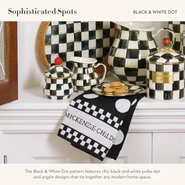 MACKENZIE-CHILDS Cotton Dish Towel, Cute Decorative Kitchen Dish Towel for Cleaning and Home Decor, Set of 3, Black-and-White Dot