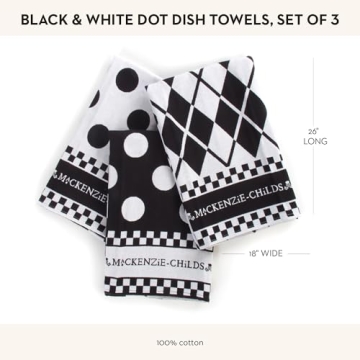 MACKENZIE-CHILDS Cotton Dish Towel, Cute Decorative Kitchen Dish Towel for Cleaning and Home Decor, Set of 3, Black-and-White Dot