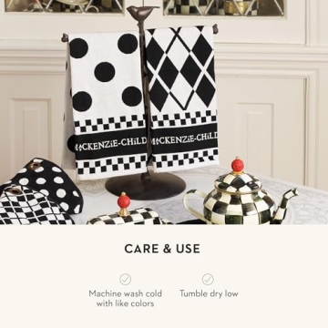 MACKENZIE-CHILDS Cotton Dish Towel, Cute Decorative Kitchen Dish Towel for Cleaning and Home Decor, Set of 3, Black-and-White Dot