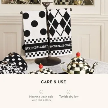 MACKENZIE-CHILDS Cotton Dish Towel, Cute Decorative Kitchen Dish Towel for Cleaning and Home Decor, Set of 3, Black-and-White Dot