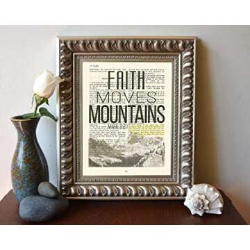 Faith Moves Mountains, Mark 11:23, Christian Unframed Reproduction Art Print, Vintage Bible Verse Sc...
