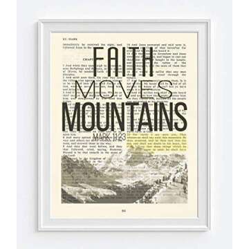 Faith Moves Mountains, Mark 11:23, Christian Unframed Reproduction Art Print, Vintage Bible Verse Scripture Wall and Home Decor Poster, Inspirational Gift, 8x10 inches