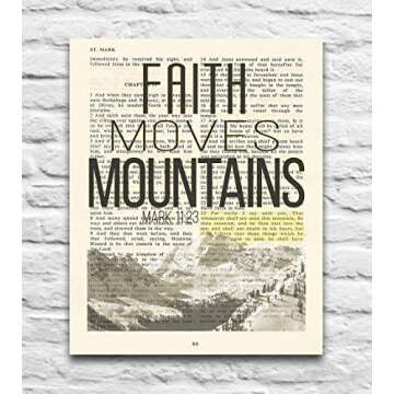 Faith Moves Mountains, Mark 11:23, Christian Unframed Reproduction Art Print, Vintage Bible Verse Scripture Wall and Home Decor Poster, Inspirational Gift, 8x10 inches