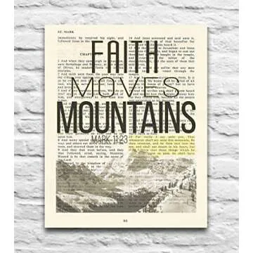 Faith Moves Mountains, Mark 11:23, Christian Unframed Reproduction Art Print, Vintage Bible Verse Scripture Wall and Home Decor Poster, Inspirational Gift, 8x10 inches