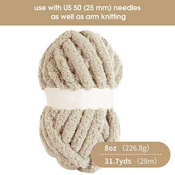 HOMBYS Khaki Chunky Chenille Yarn for Crocheting, Bulky Thick Fluffy Yarn for Knitting,Super Bulky C...