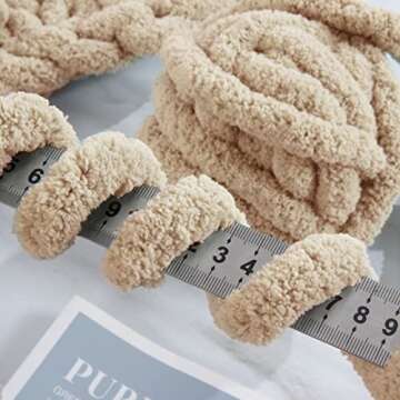 HOMBYS Khaki Chunky Chenille Yarn for Crocheting, Bulky Thick Fluffy Yarn for Knitting,Super Bulky Chunky Yarn for Hand Knitting Blanket, Soft Plush Yarn, 8 Jumbo Pack (27 yds,8 oz Each Skein)