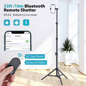 VICSEED 67" Heavy Duty Phone Tripod with Bluetooth Remote