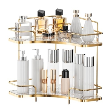 Corner Bathroom Countertop Organizer, 2 Tier Makeup Organizer for Vanity and Bathroom Countertop Per...