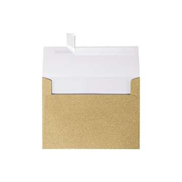 LUXPaper A7 Invitation Envelopes | Peel & Press | 5 1/4" x 7 1/4" | Gold Sparkle | 90lb. Text | 50 Qty