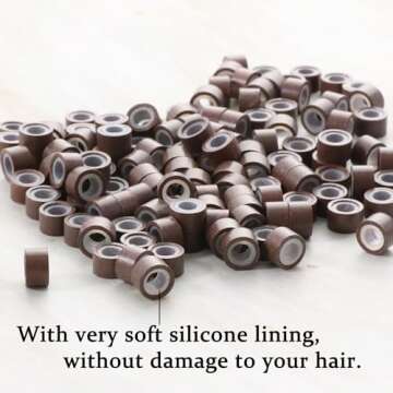 2500pcs Hair Extentions Micro Rings Links Beads, 5mm Silicone Lined Beads for Human Hair Extensions ...