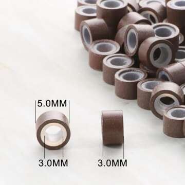 2500pcs Hair Extentions Micro Rings Links Beads, 5mm Silicone Lined Beads for Human Hair Extensions Tool-Brown