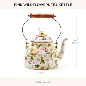 MACKENZIE-CHILDS Enamel Tea Kettle in Pink Wildflowers 2-Quart