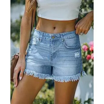 luvamia Jean Shorts for Women Stretchy High Waisted Ripped Denim Shorts Women Jean Shorts Womens High Waisted Women Summer Shorts Coachella Outfits For Women Blue Tides Size Medium Fits Size 8 Size 10