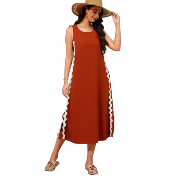 BQDCQB Womens Summer Sleeveless Tank Dress Colorful RIC Rac Side Slit Boho Beach Maxi Dresses Trendy...