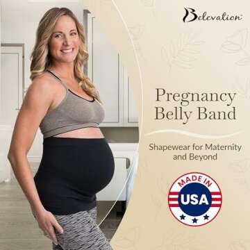 Maternity Belly Band - 4-Way Stretch Post Partum Belly Band for Lumbar & Back Support - Pregnancy Must Haves (Black-Large)
