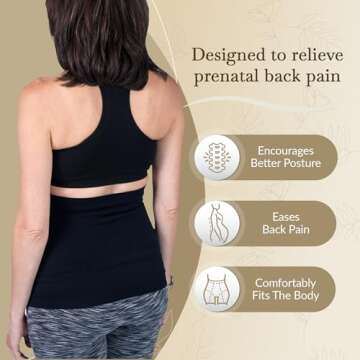 Maternity Belly Band - 4-Way Stretch Post Partum Belly Band for Lumbar & Back Support - Pregnancy Must Haves (Black-Large)