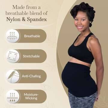 Maternity Belly Band - 4-Way Stretch Post Partum Belly Band for Lumbar & Back Support - Pregnancy Must Haves (Black-Large)