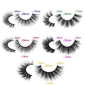 JIMIRE Faux Mink Eyelashes Fluffy Full False Lashes Cat-Eye Thick Volume 5 Styles Mixed Eye Extension 15-18MM Explosion Wispy Eye Lash Pack 20 Pairs