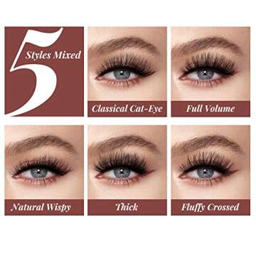JIMIRE Faux Mink Eyelashes Fluffy Full False Lashes Cat-Eye Thick Volume 5 Styles Mixed Eye Extension 15-18MM Explosion Wispy Eye Lash Pack 20 Pairs