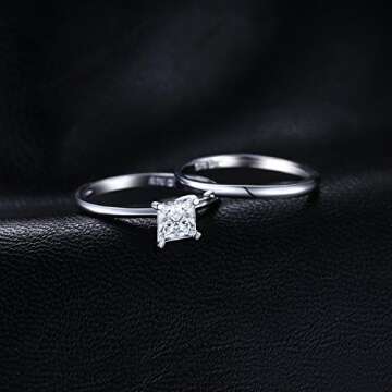 JewelryPalace Wedding Rings Wedding Bands Solitaire Engagement Rings For Women Anniversary Promise Ring Bridal Sets Princess Cubic Zirconia 925 Sterling Silver Ring Sets Size 6