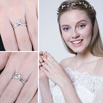 JewelryPalace Wedding Rings Wedding Bands Solitaire Engagement Rings For Women Anniversary Promise Ring Bridal Sets Princess Cubic Zirconia 925 Sterling Silver Ring Sets Size 6