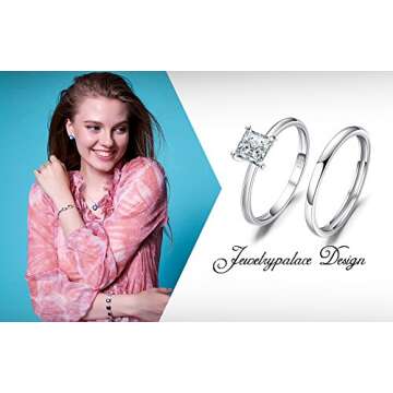 JewelryPalace Wedding Rings Wedding Bands Solitaire Engagement Rings For Women Anniversary Promise Ring Bridal Sets Princess Cubic Zirconia 925 Sterling Silver Ring Sets Size 6